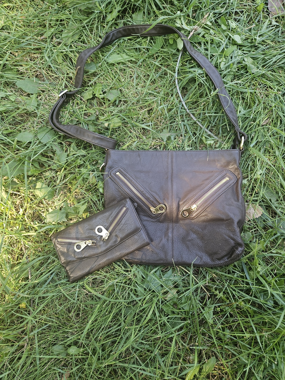 Danier Dark Brown Leather Crossbody with Zip Accents